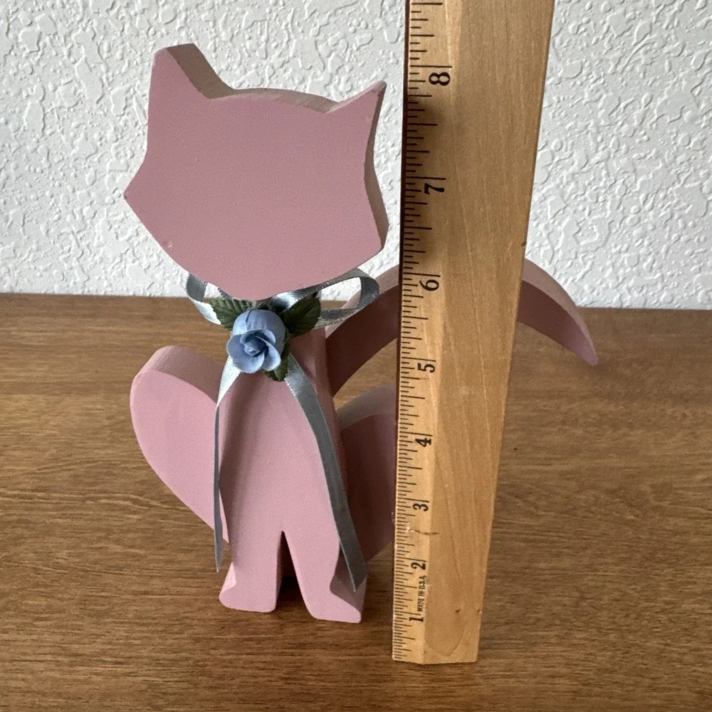 Wooden Pink Cat Folk Art Vintage Cottage Core Grandma Core